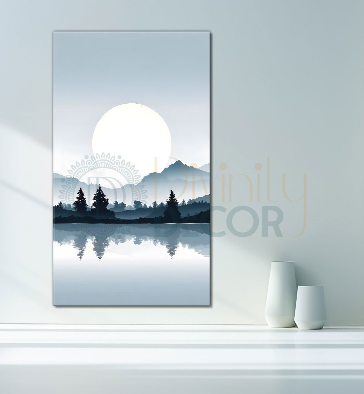 Mountains with river and sunset textured water colour painting Canvas Painting - Nature Art -V-127