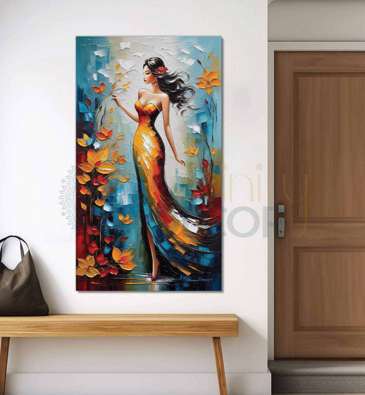 Woman with colourful background oil painting Canvas Painting - Design - Modern-V-12