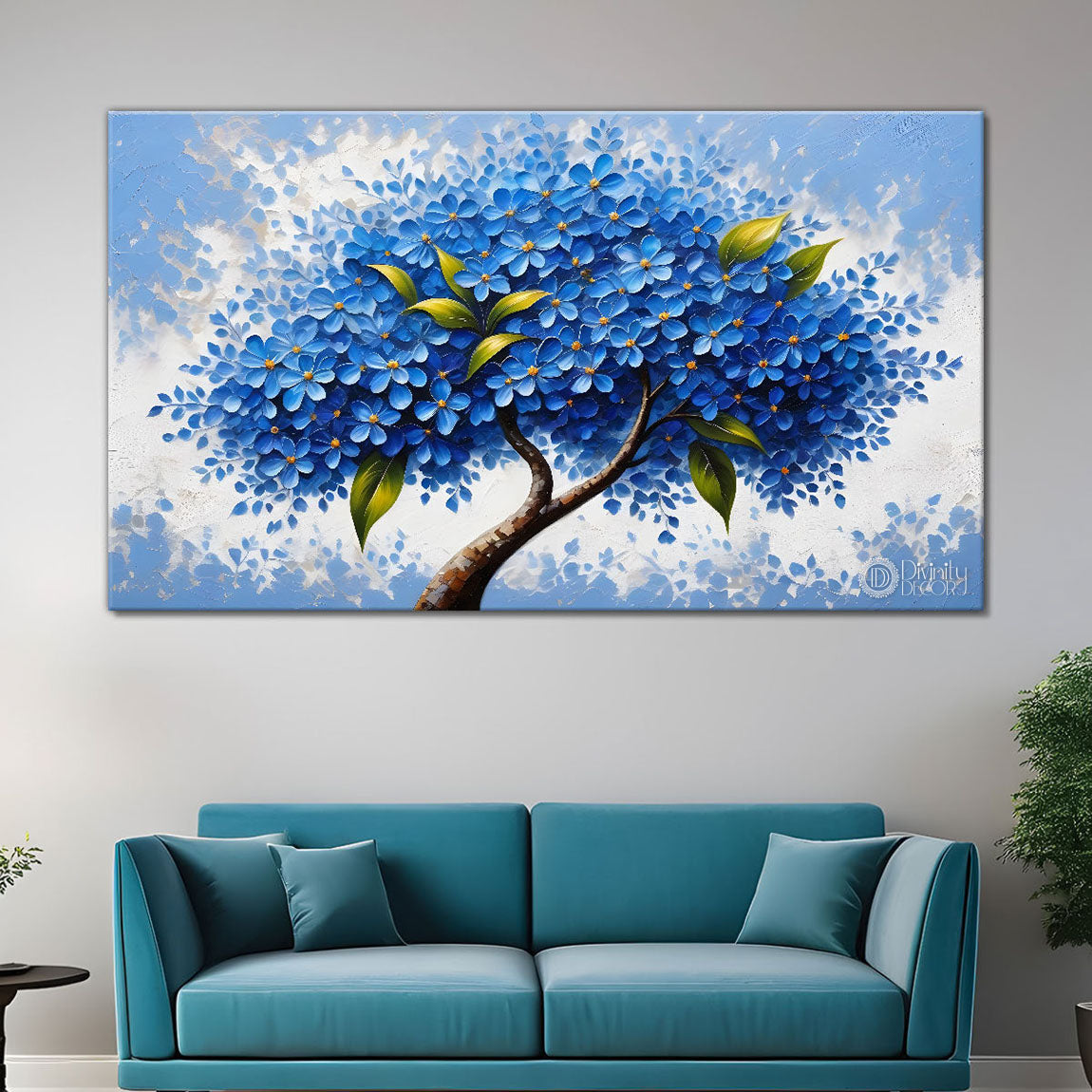 Blue tree in textured modern art- Design - Tree-130