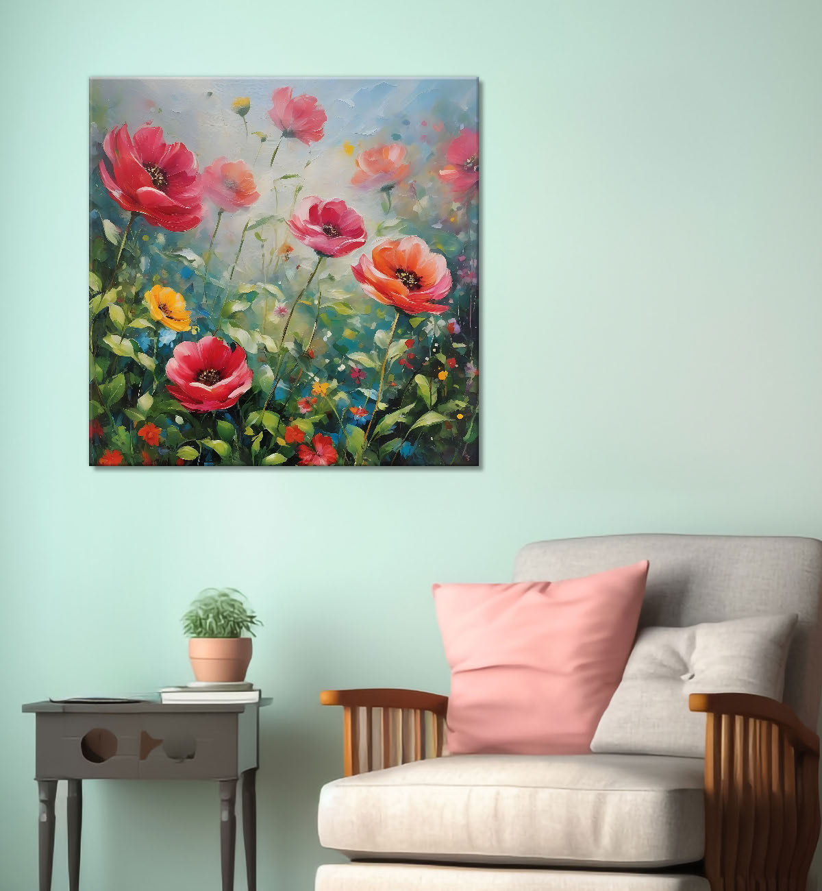 Flowers in textured painting  24X24- Nature Art -S-131