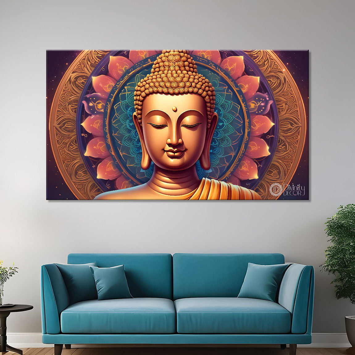 Golden buddha with colorful background textured painting Canvas Wall Painting - Buddha-133