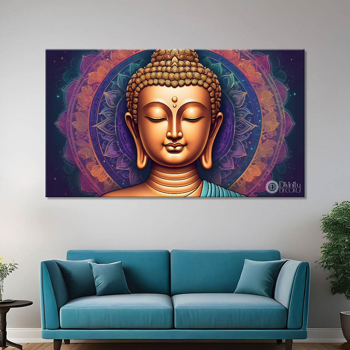 Golden buddha with colorful background textured painting Canvas Wall Painting - Buddha-134