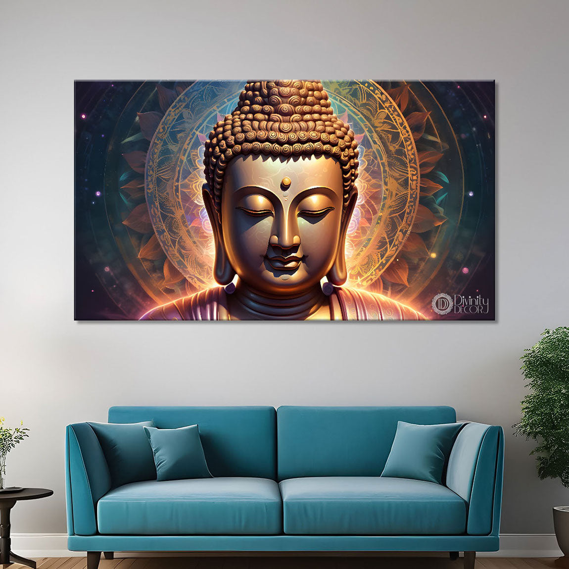 Golden buddha with colorful background textured painting Canvas Wall Painting - Buddha-135
