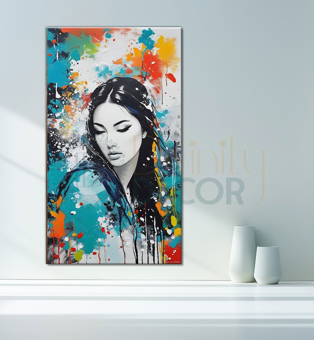 Beautiful lady face in colourufl background textured art Canvas Painting - Nature Art -V-135