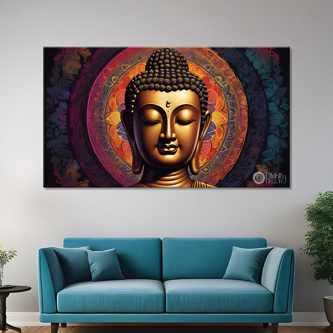 Golden buddha with colorful background textured painting Canvas Wall Painting - Buddha-136