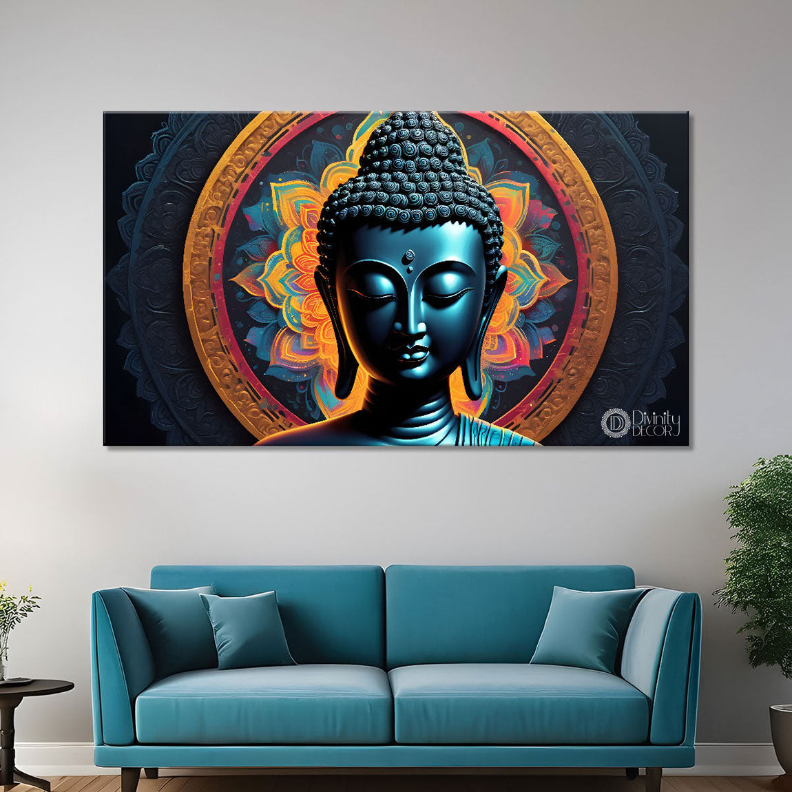 Blue buddha with colorful background textured painting Canvas Wall Painting - Buddha-137