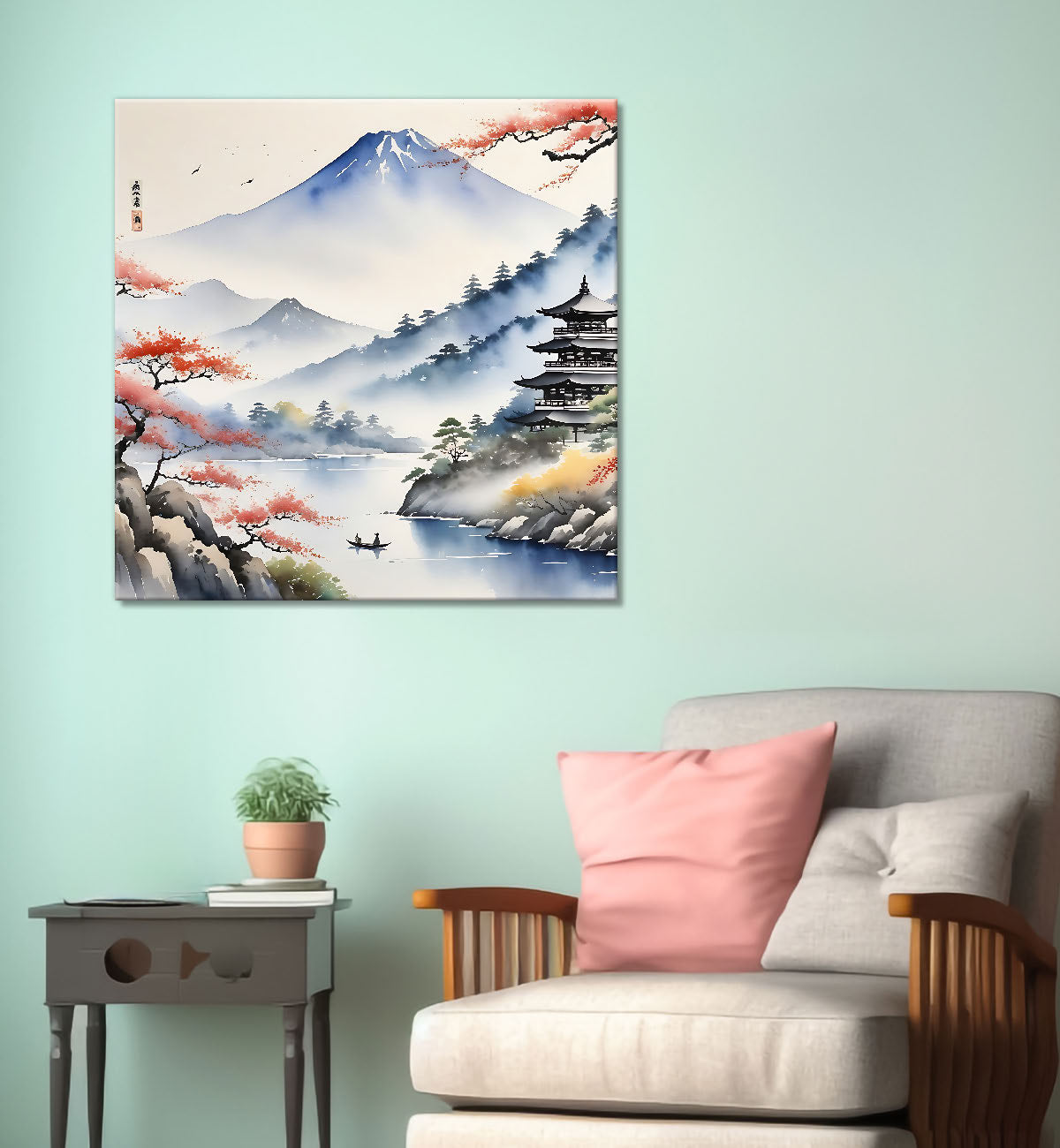 Mountains with river painting 24X24- Nature Art -S-137