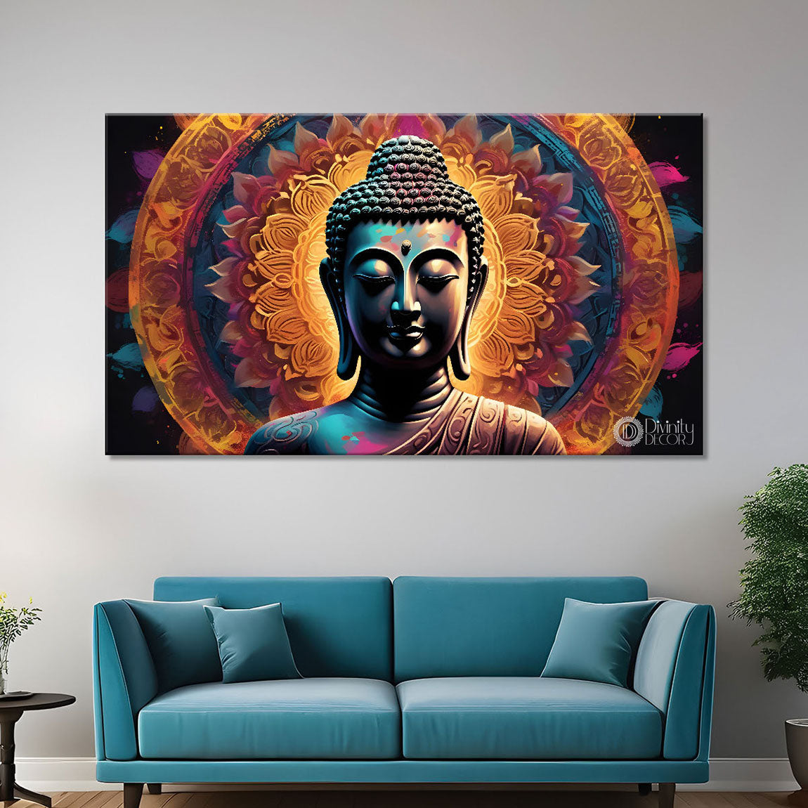 Golden buddha with colorful background textured painting Canvas Wall Painting - Buddha-138