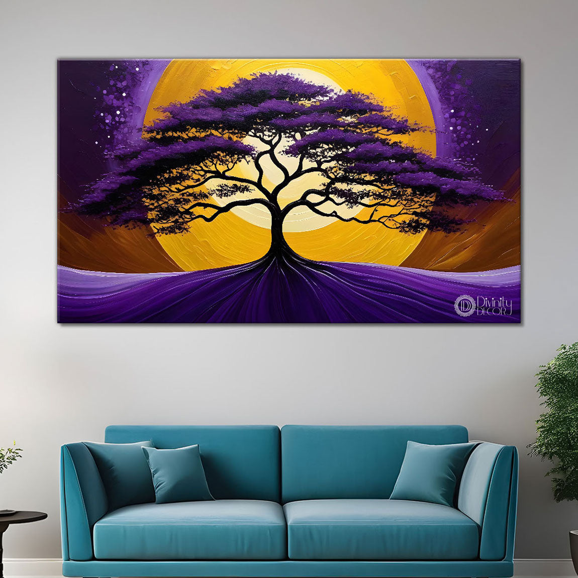 Purple tree in textured modern art- Design - Tree-139