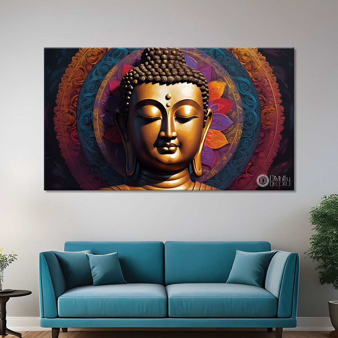 Golden buddha with colorful background textured painting Canvas Wall Painting - Buddha-139