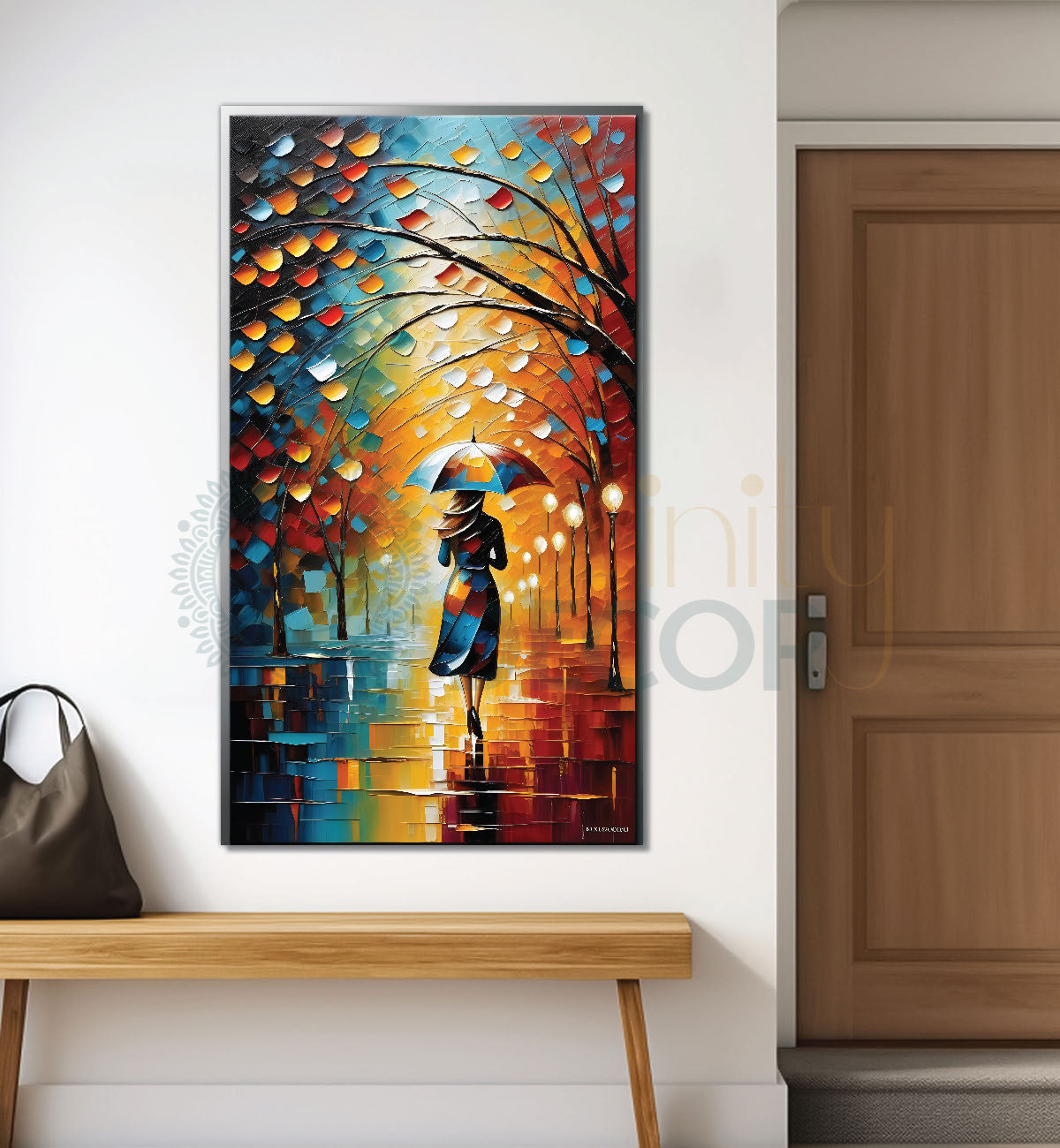 Lady with umbrella in colourful background oil painting Canvas Painting - Design - Modern-V-13