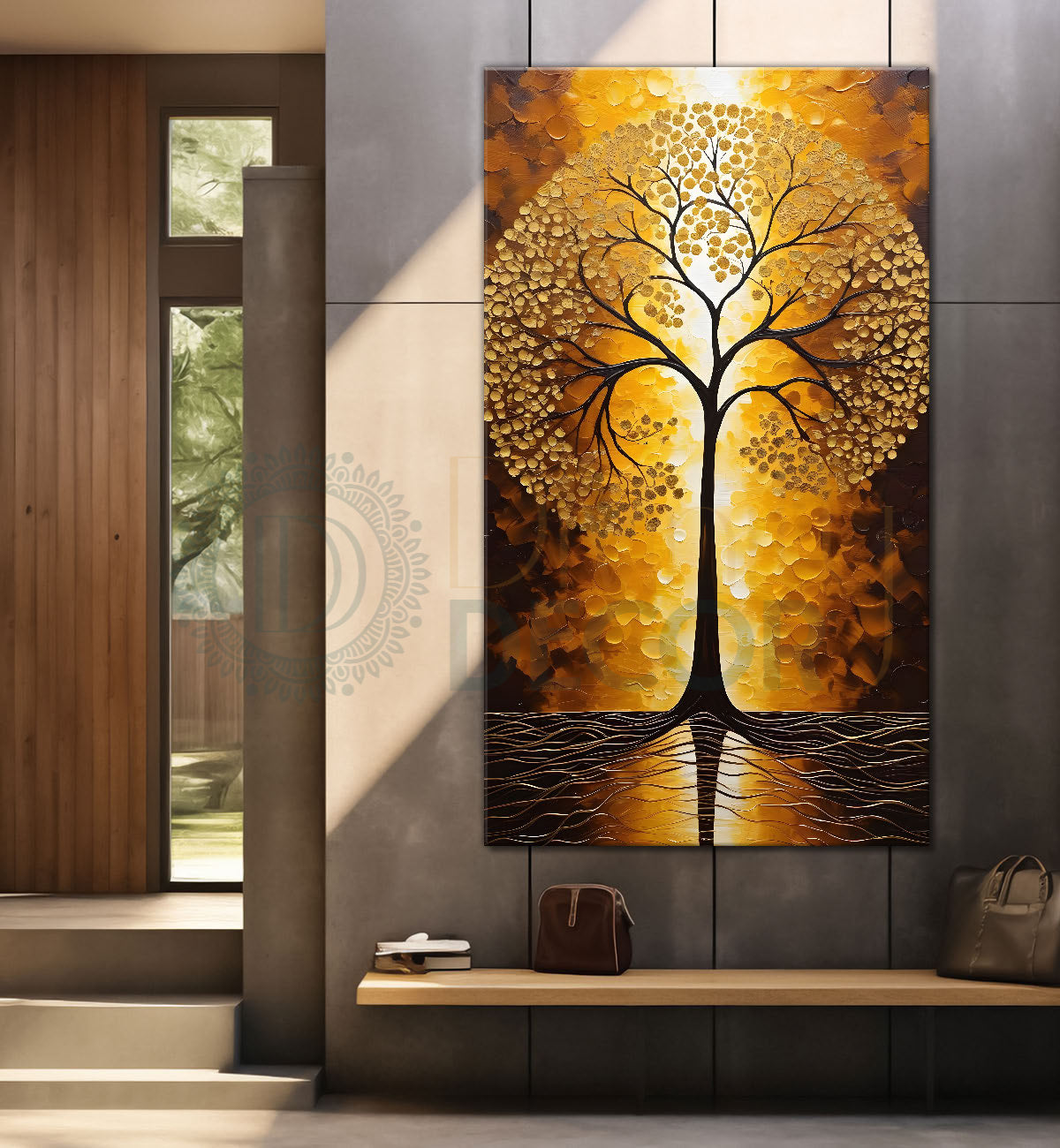 Golden tree in golden texutred background modern art Canvas painting - Tree-V-13