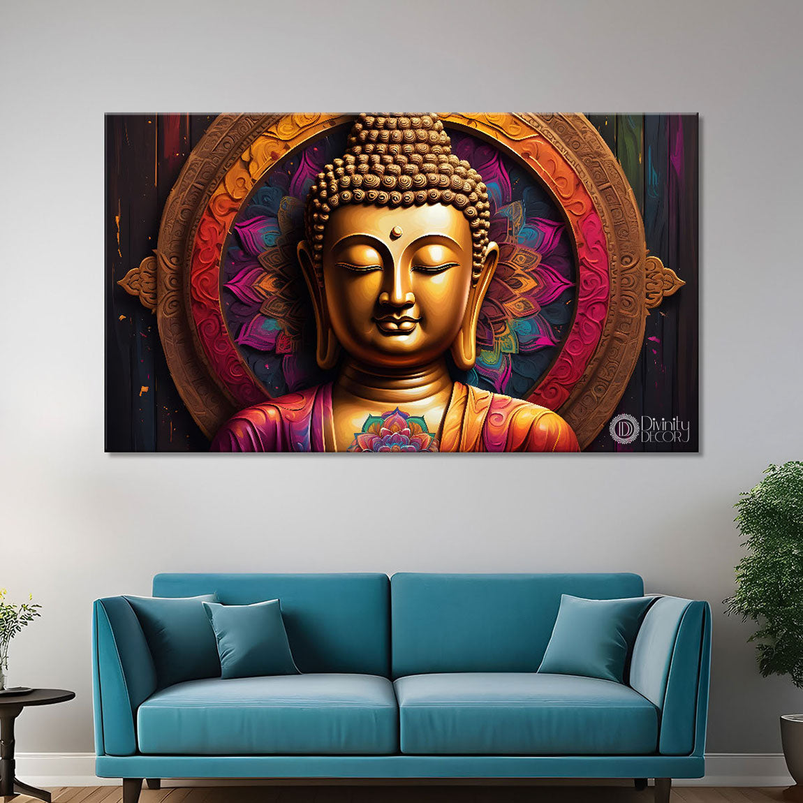 Golden buddha with colorful background textured painting Canvas Wall Painting - Buddha-140