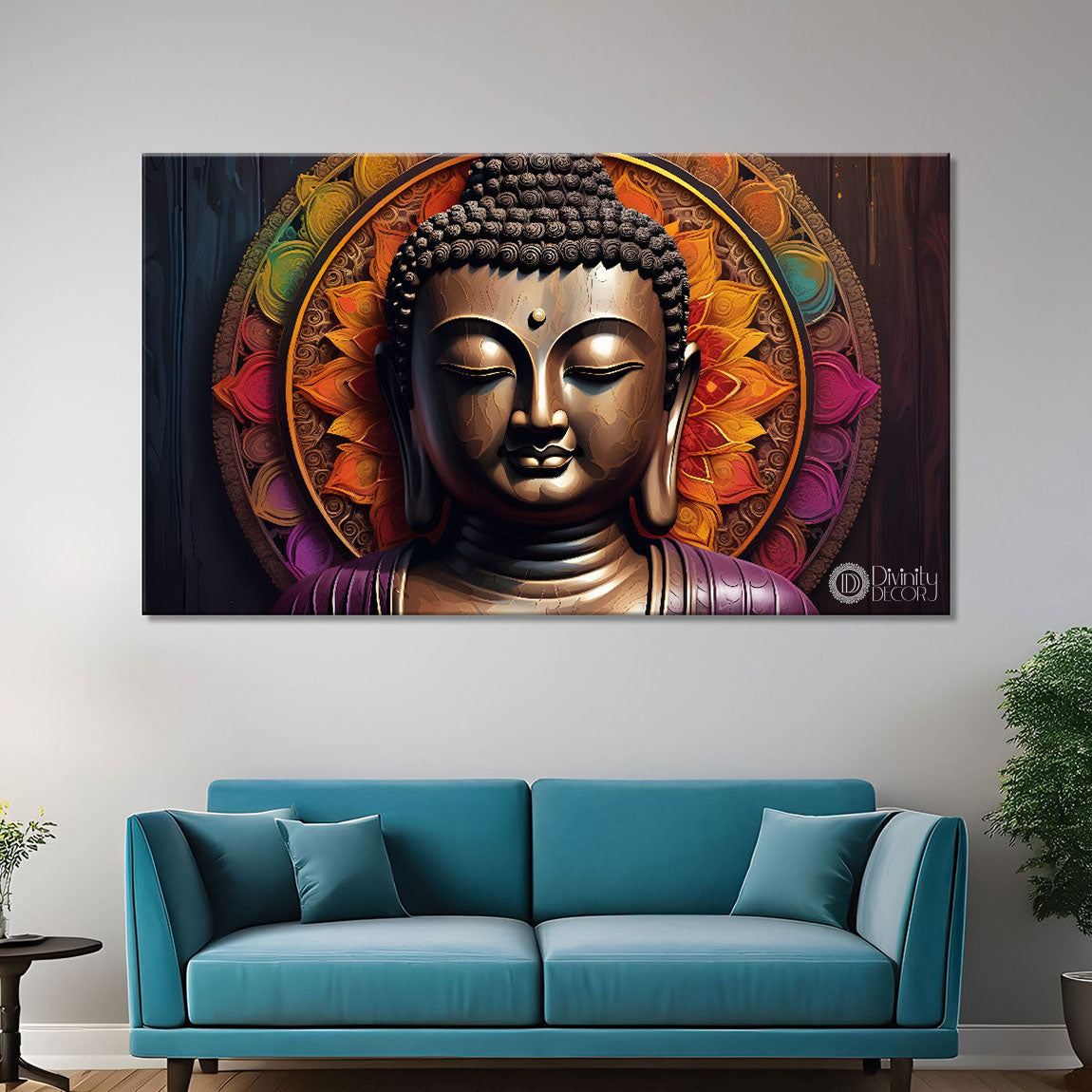 Golden buddha with colorful background textured painting Canvas Wall Painting - Buddha-141