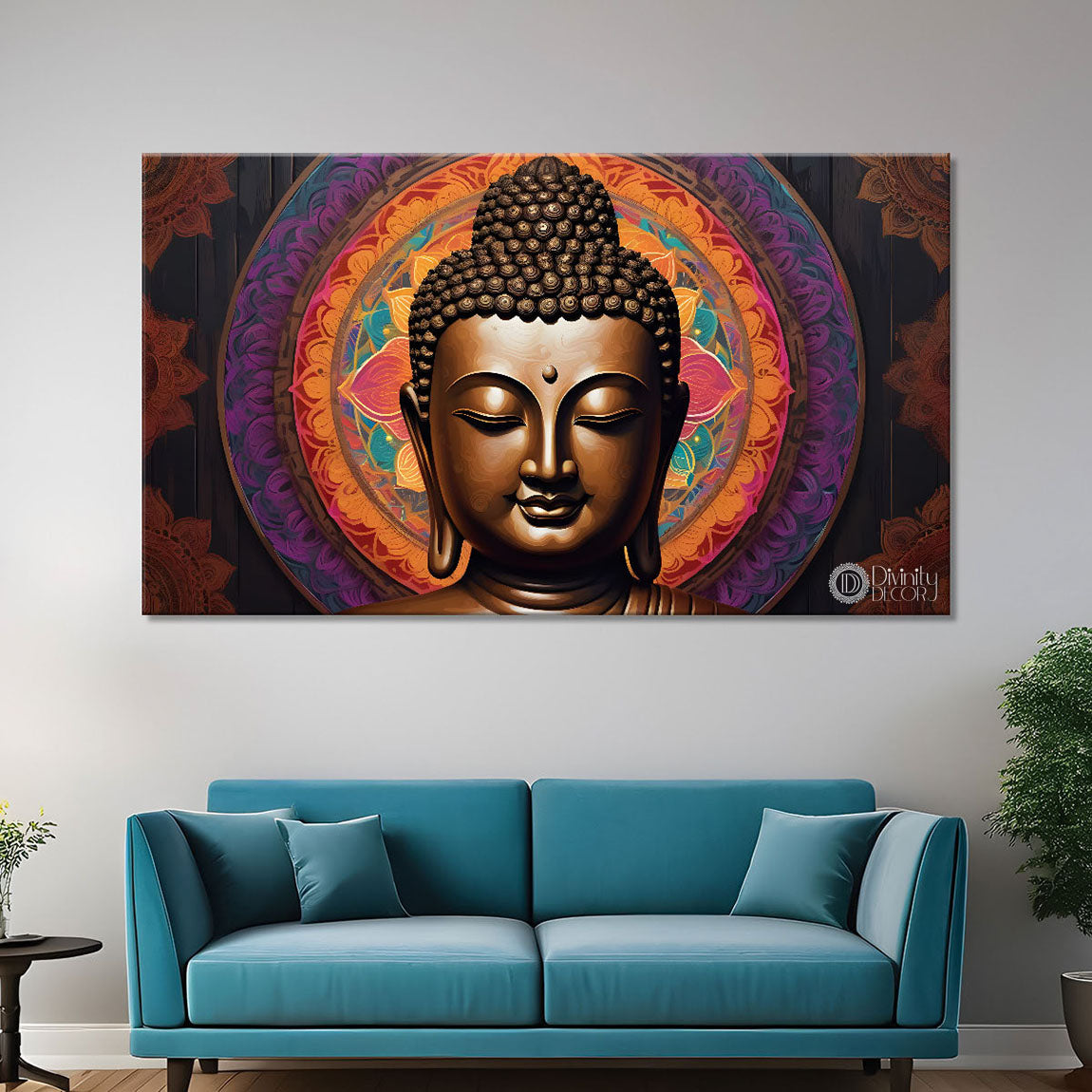 Golden buddha with colorful background textured painting Canvas Wall Painting - Buddha-142