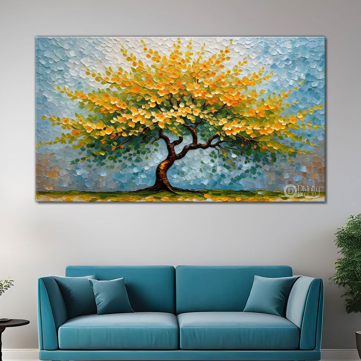 Yellow tree in textured modern art- Design - Tree-142