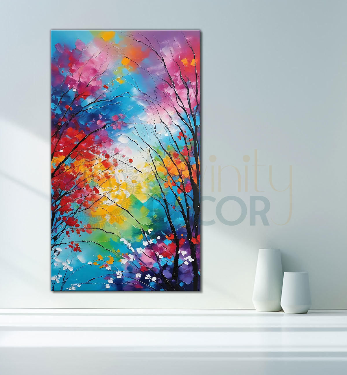 Colourful trees in textured painting art Canvas Painting - Nature Art -V-142