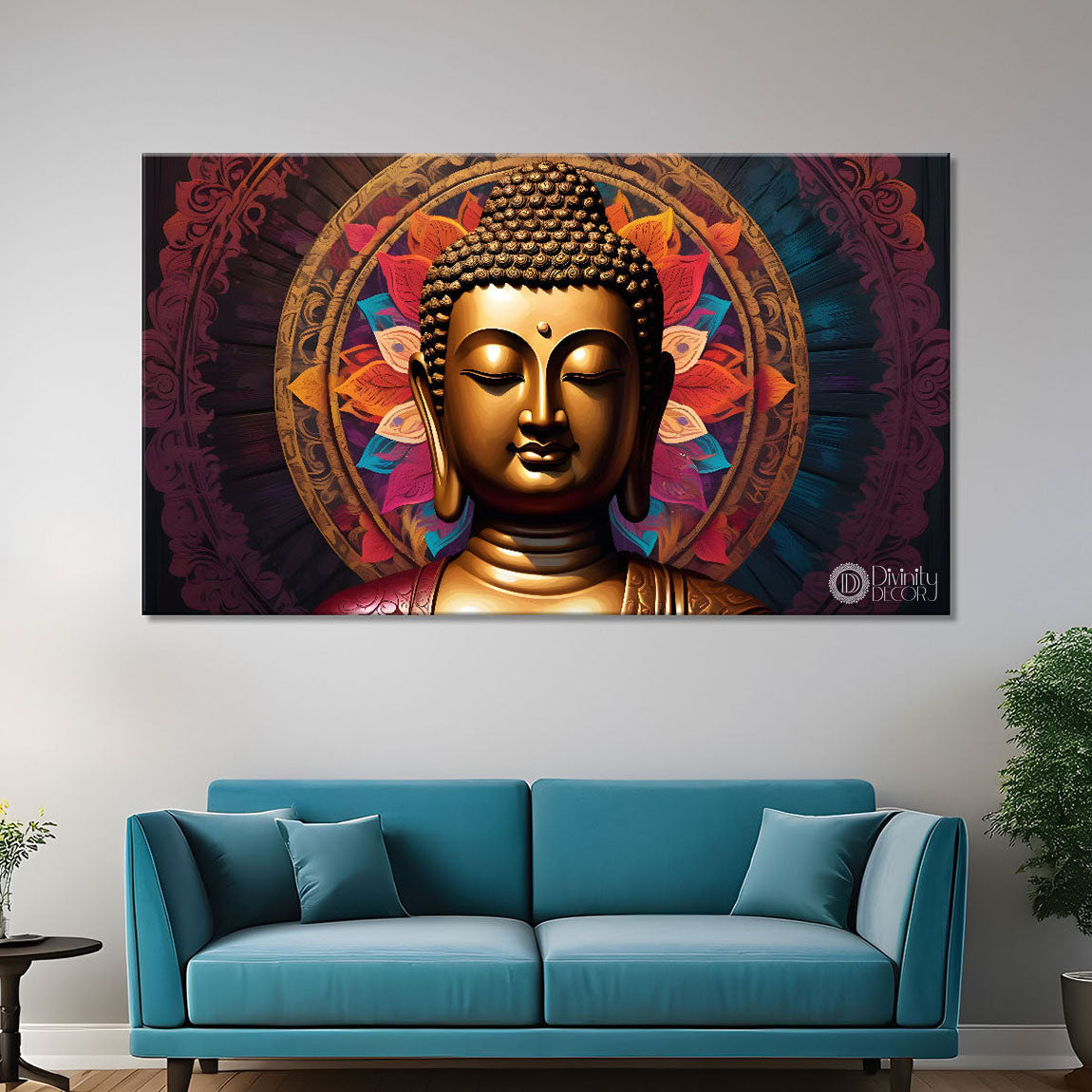 Golden buddha with colorful background textured painting Canvas Wall Painting - Buddha-143