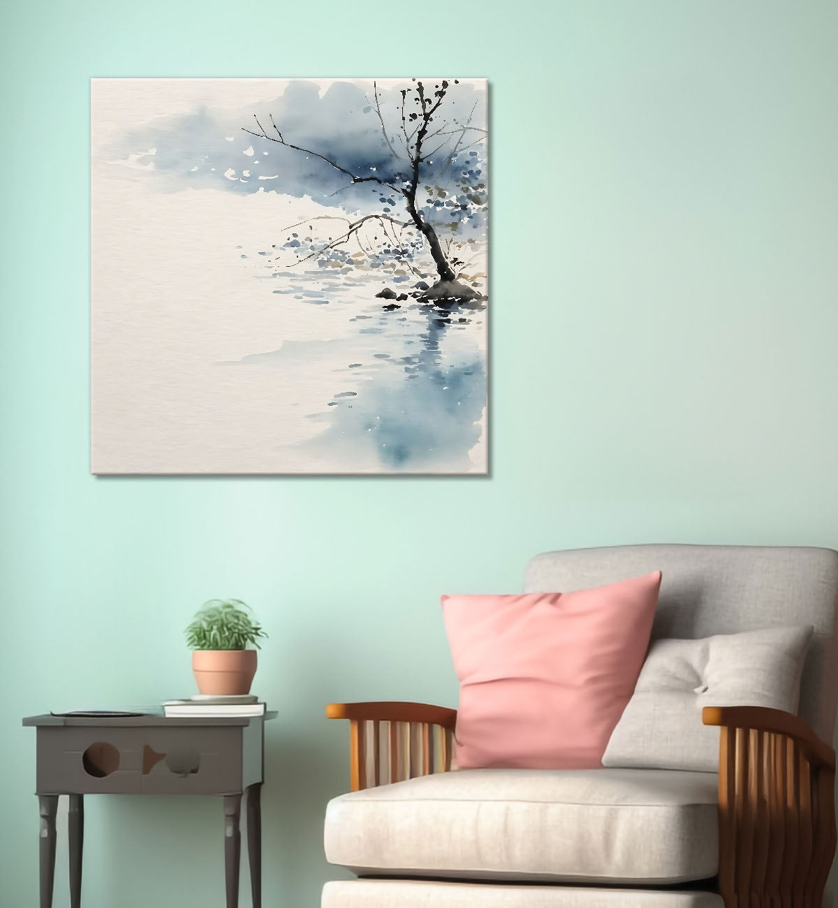 Trees in water colour painting  24X24 - Nature Art -S-143