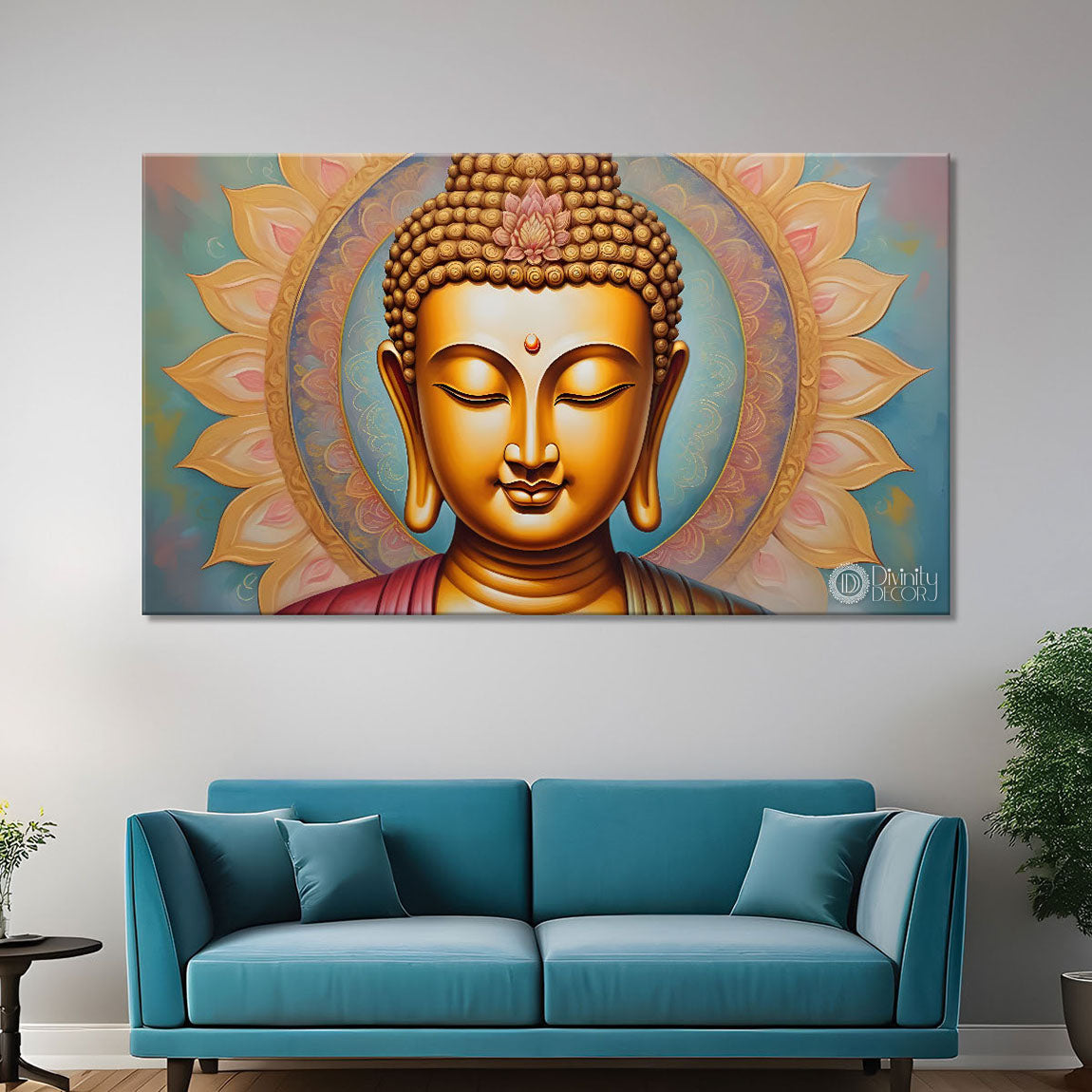 Golden buddha with cream color background textured painting Canvas Wall Painting - Buddha-144
