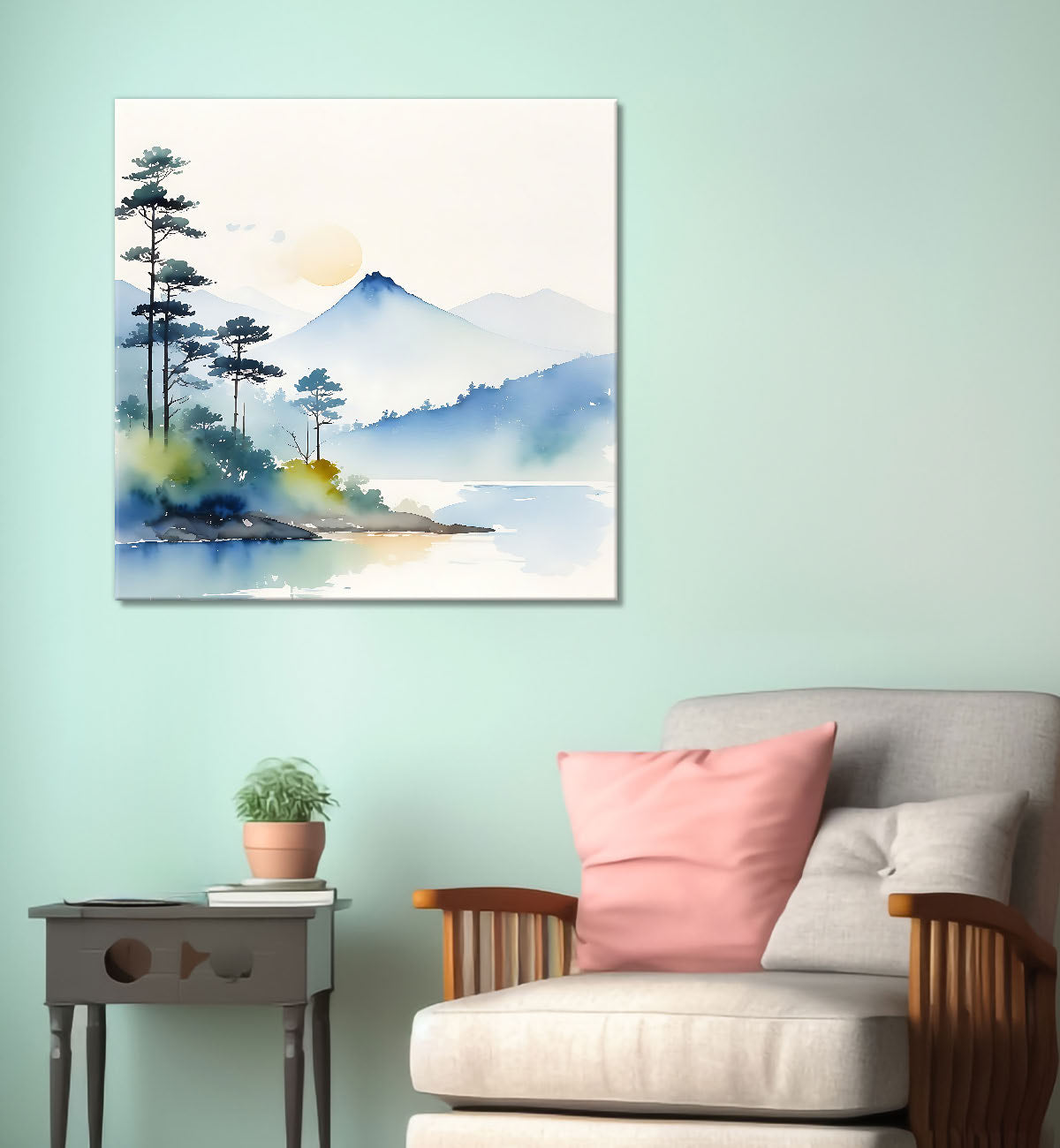 Mountains in water colour painting  24X24 - Nature Art -S-145