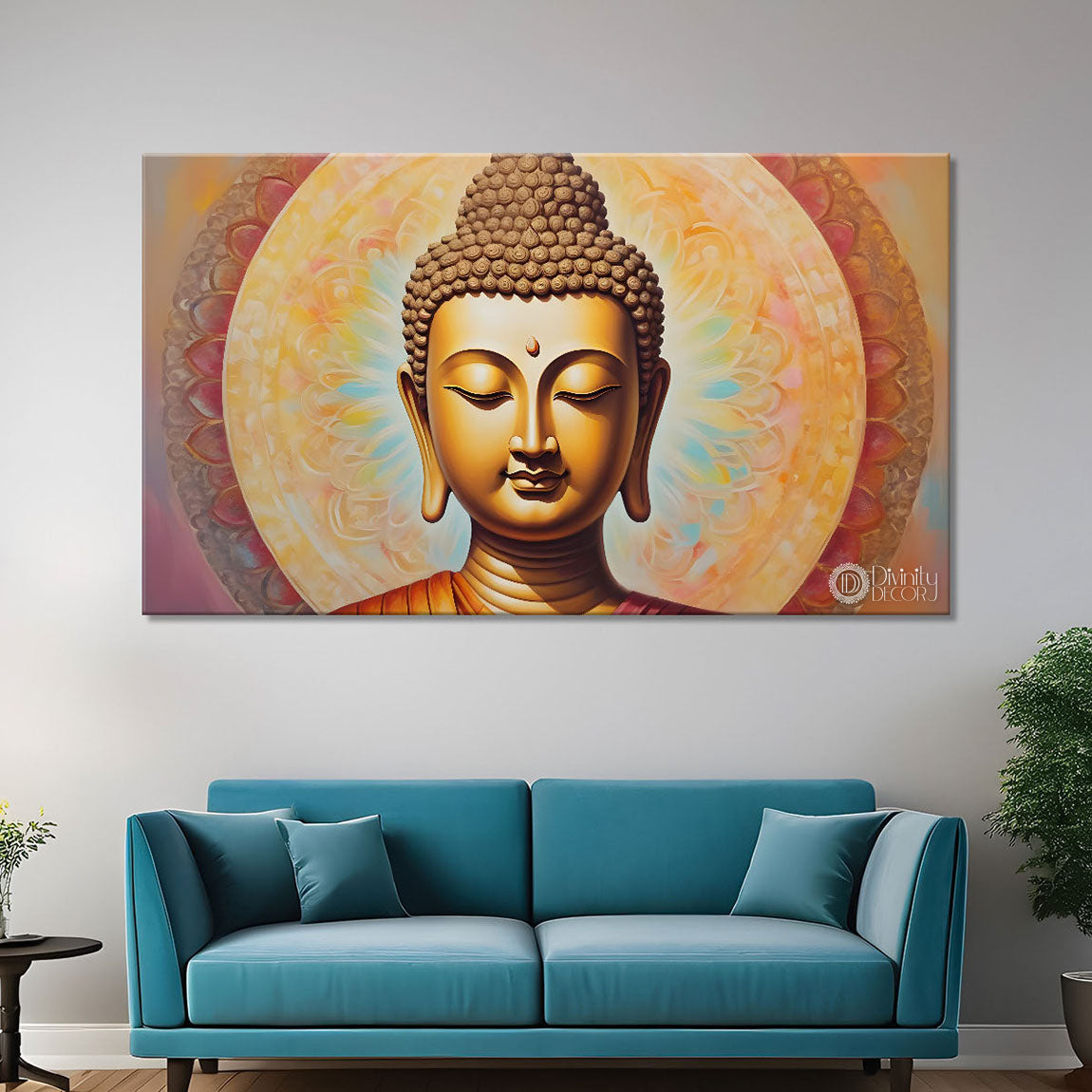 Golden buddha with cream color background textured painting Canvas Wall Painting - Buddha-145