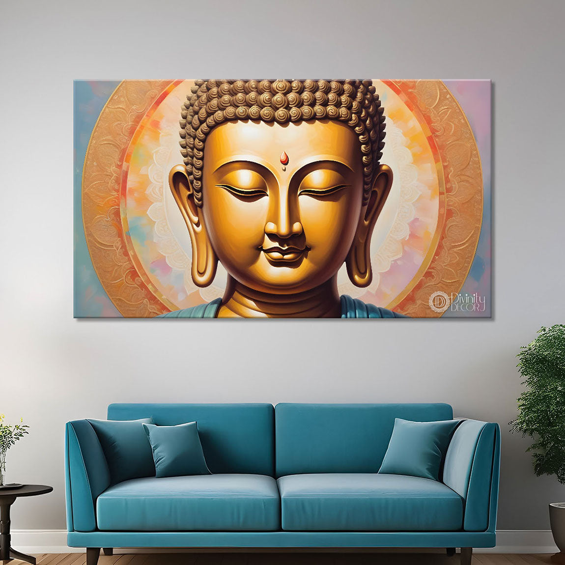 Golden buddha with cream color background textured painting Canvas Wall Painting - Buddha-146