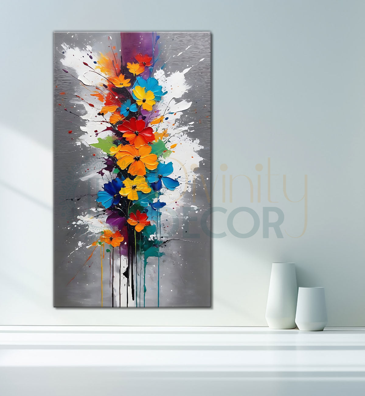 Colourful flowers in textured painting art Canvas Painting - Nature Art -V-146