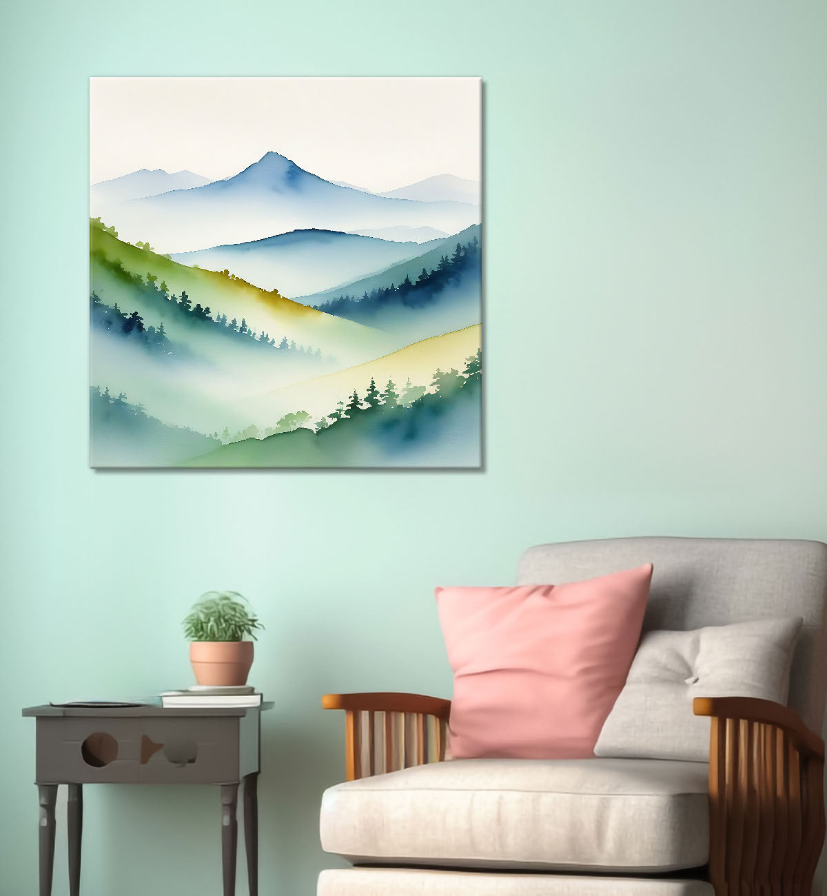 Mountains in water colour painting 24X24  - Nature Art -S-146