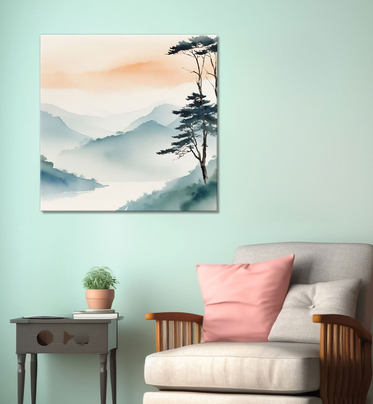 Mountains in water colour painting  24X24 - Nature Art -S-147