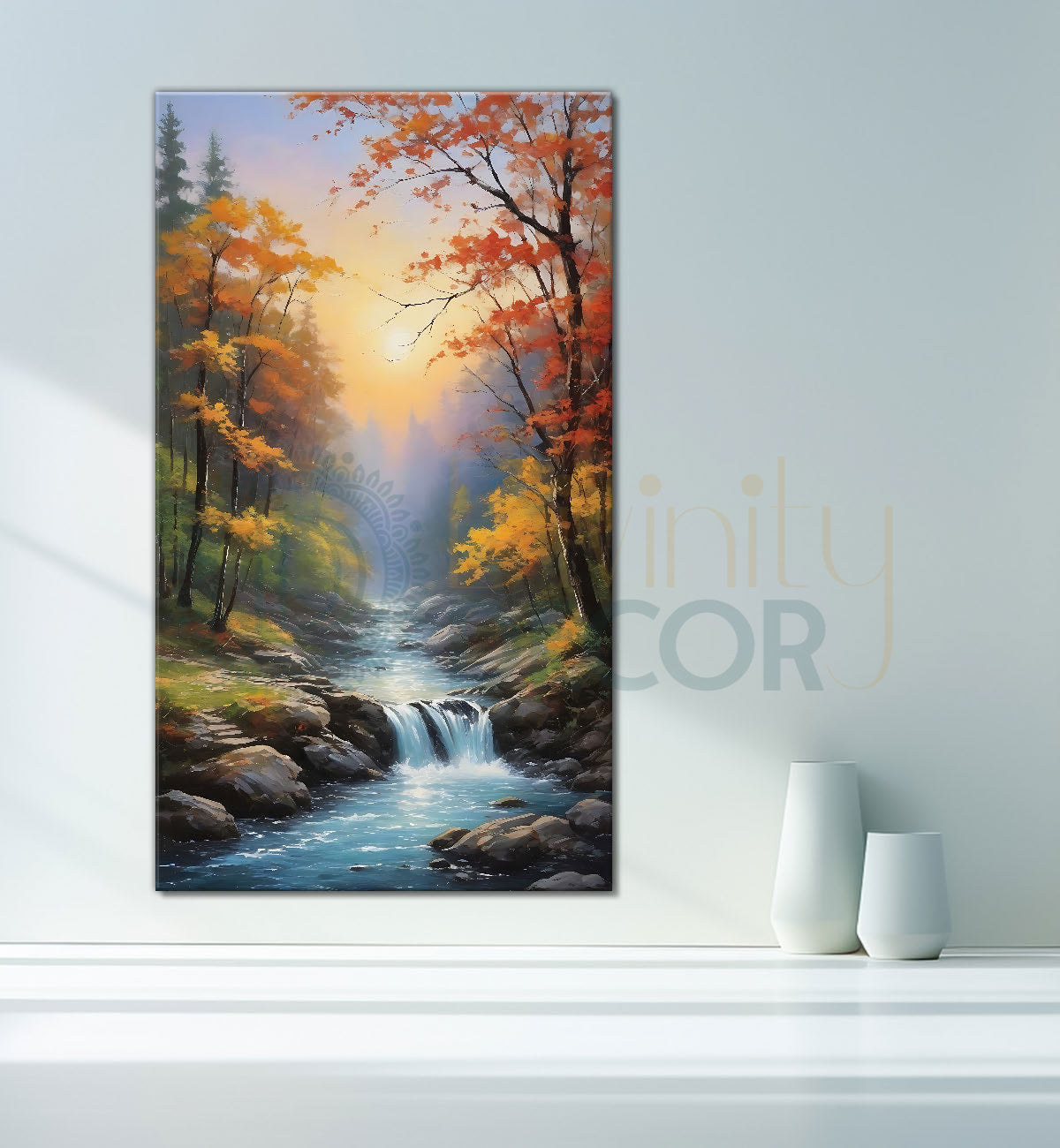 Trees with greenery and lake in textured water colour painting Canvas Painting - Nature Art -V-147