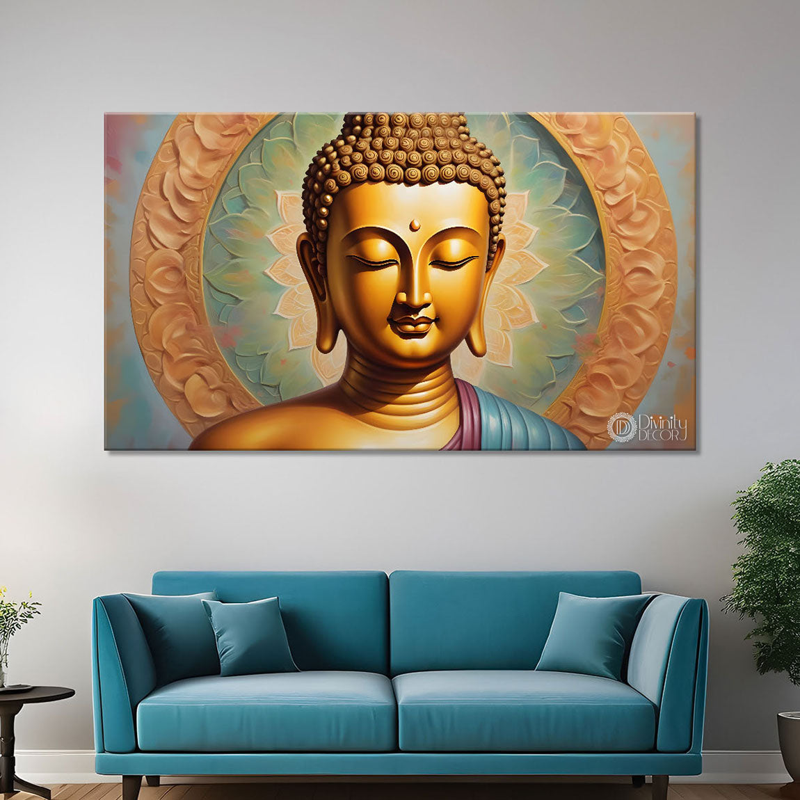 Golden buddha with cream color background textured painting Canvas Wall Painting - Buddha-147
