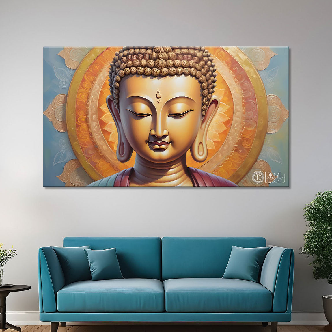 Golden buddha with cream color background textured painting Canvas Wall Painting - Buddha-148