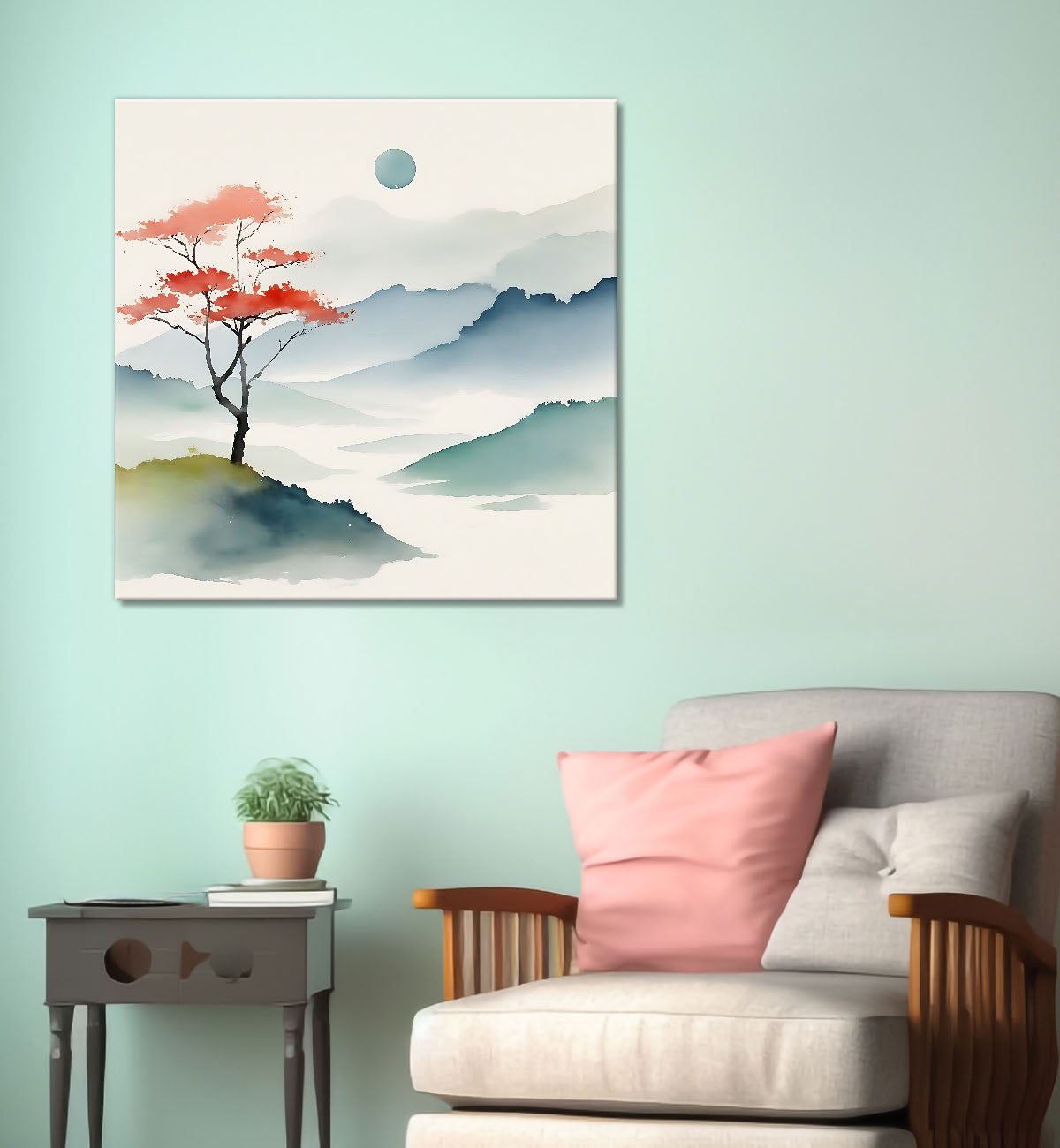 Mountains in water colour painting 24X24  - Nature Art -S-148