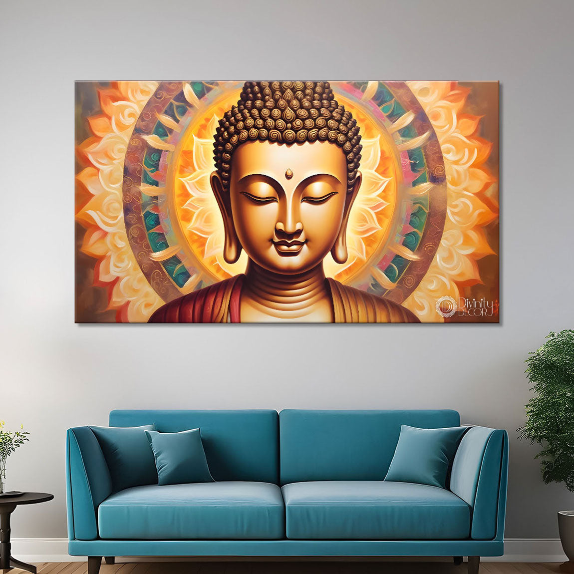 Golden buddha with cream color background textured painting Canvas Wall Painting - Buddha-149