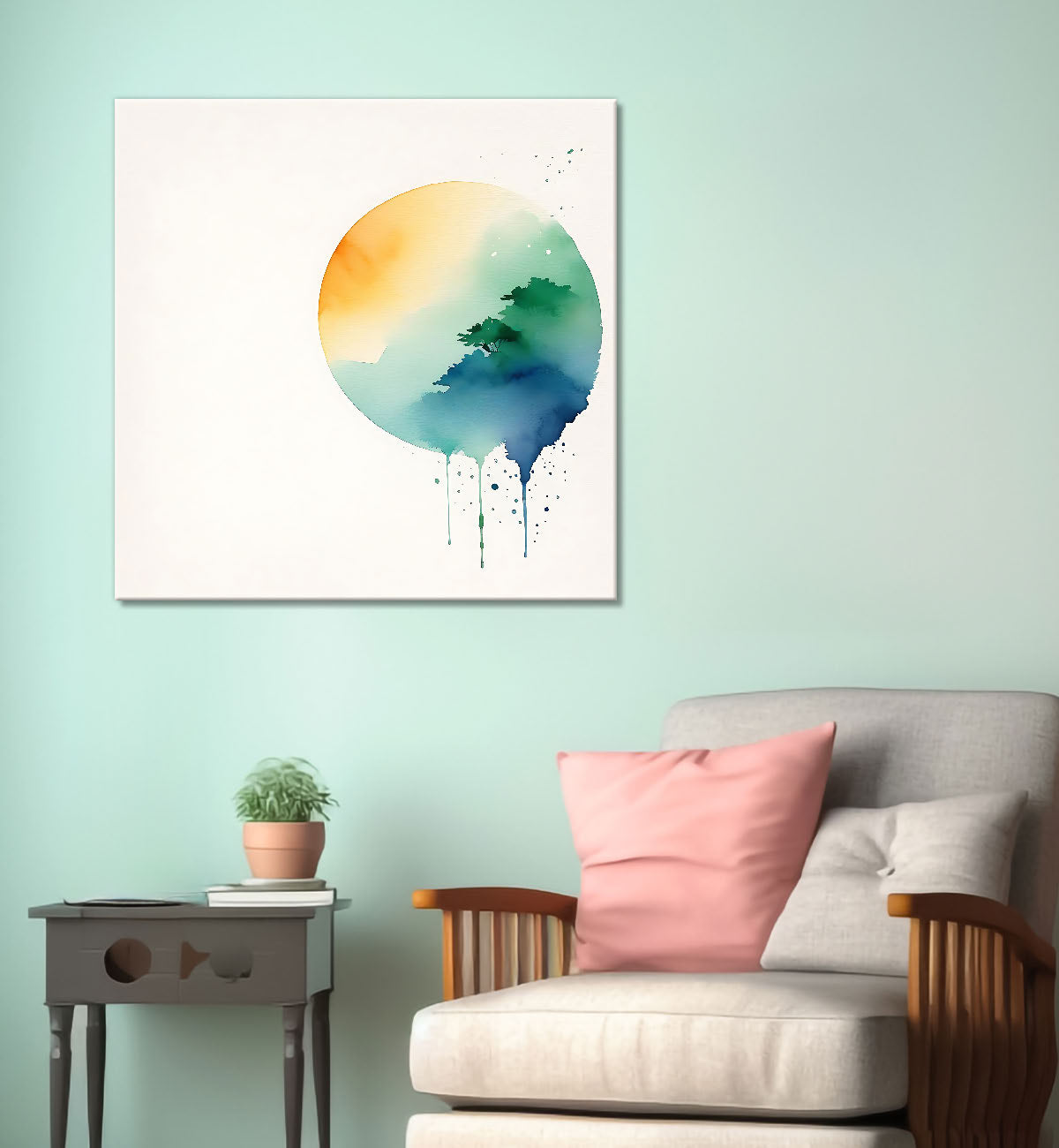 Mountains in water colour painting 24X24  - Nature Art -S-150