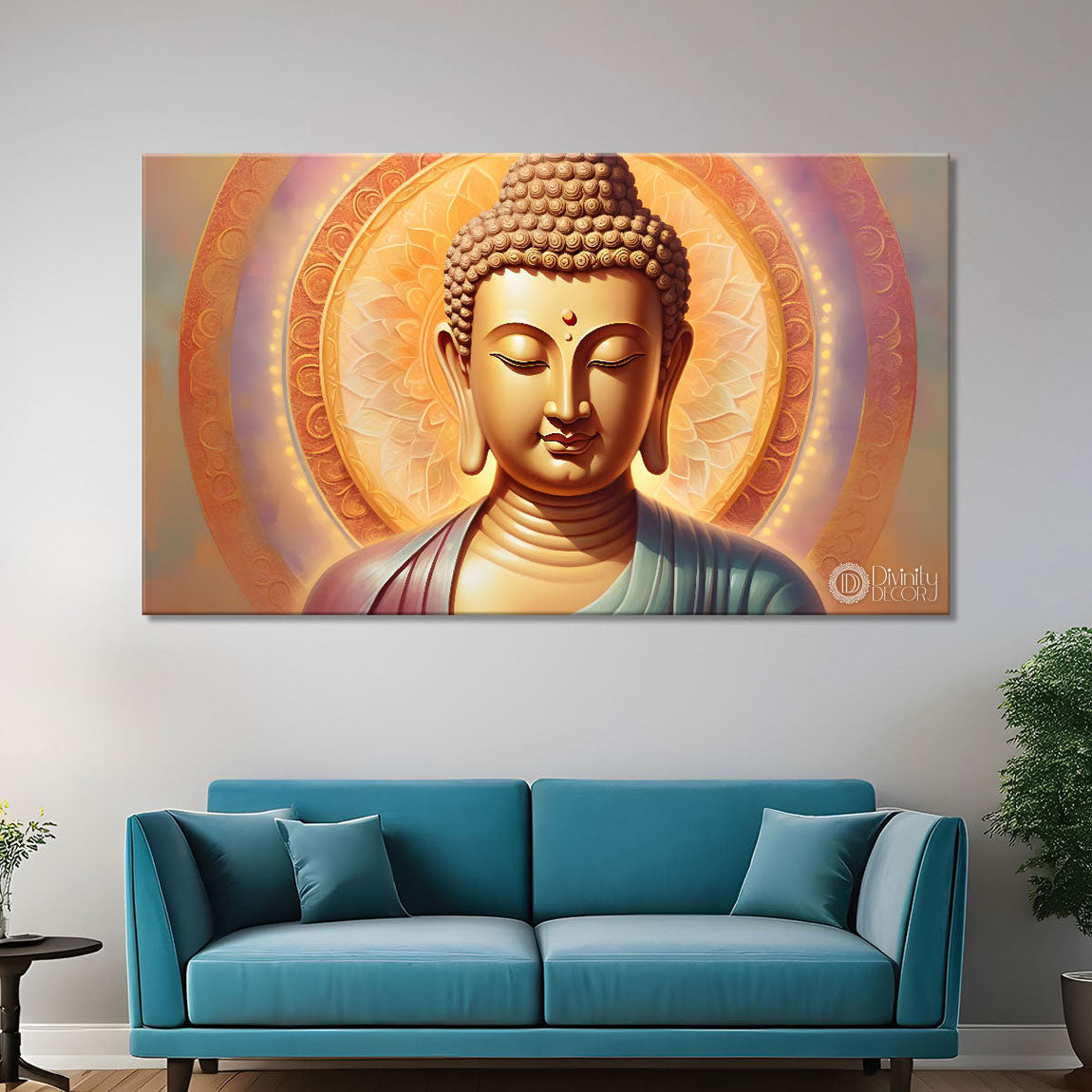 Golden buddha with cream color background textured painting Canvas Wall Painting - Buddha-150