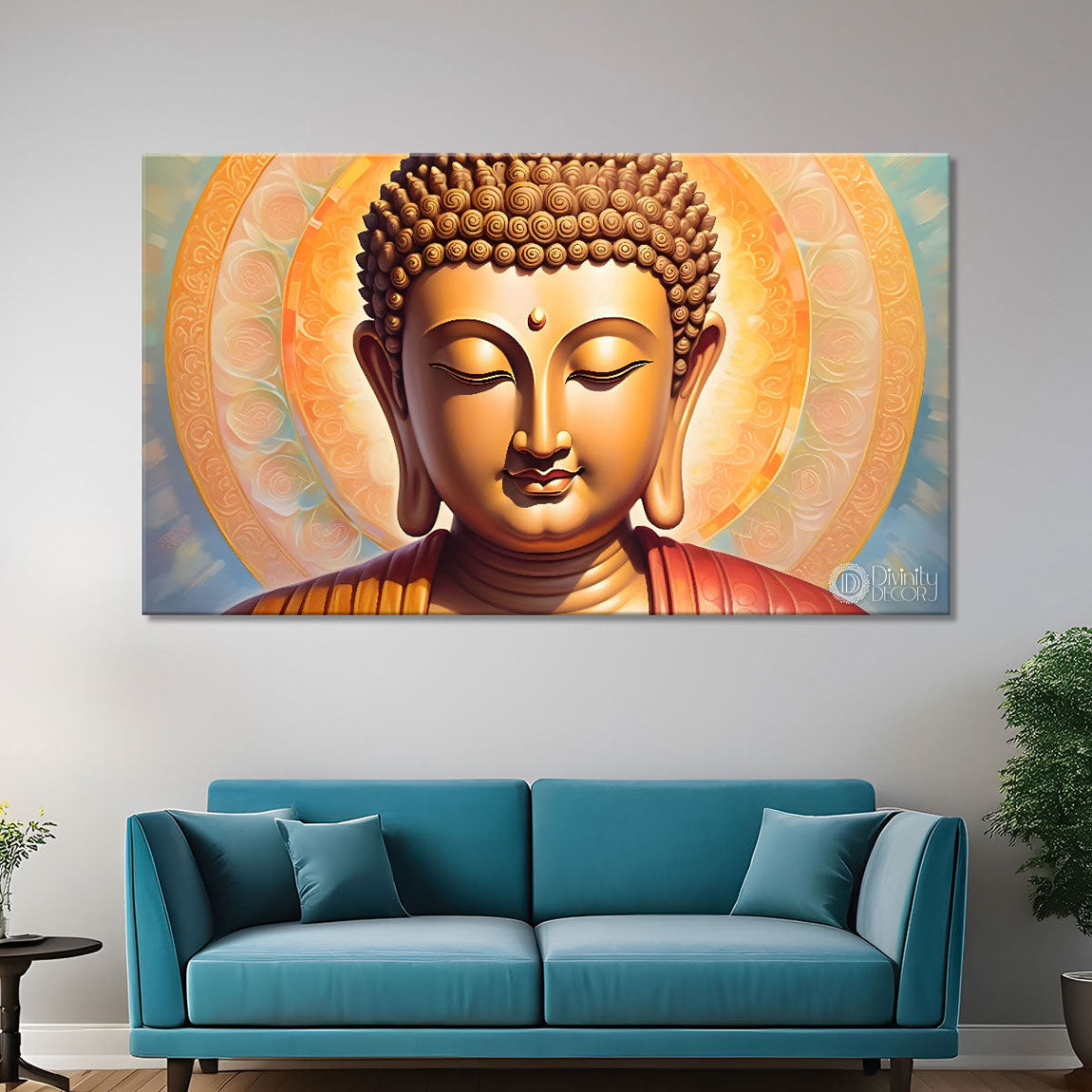 Golden buddha with cream color background textured painting Canvas Wall Painting - Buddha-151