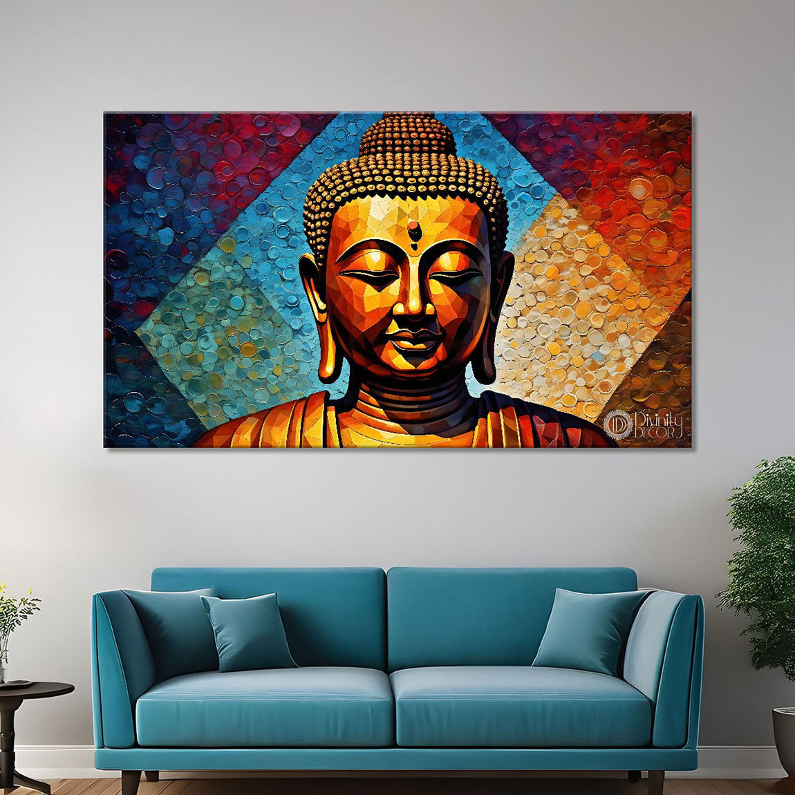 Golden buddha with colorful background textured painting Canvas Wall Painting - Buddha-152