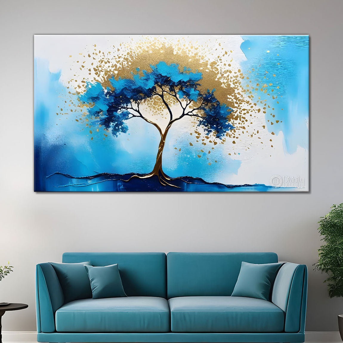 Aqua color tree in textured background modern art- Design - Tree-153