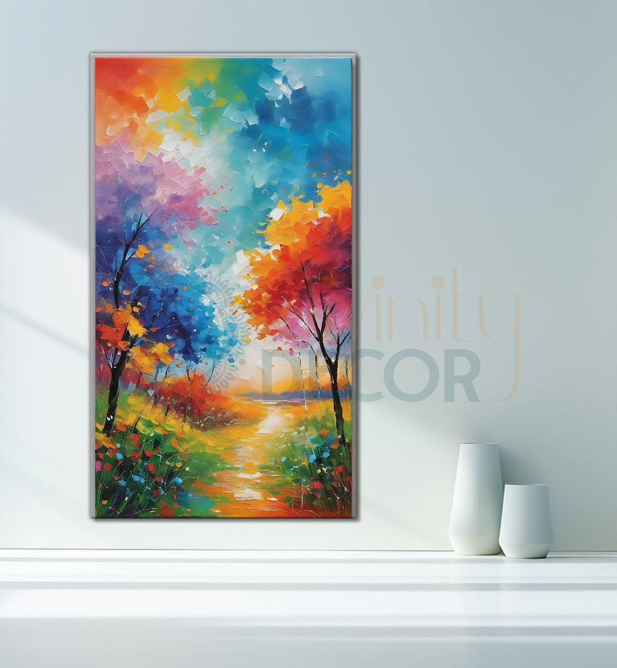 Colourful trees in textured painting art Canvas Painting - Nature Art -V-154