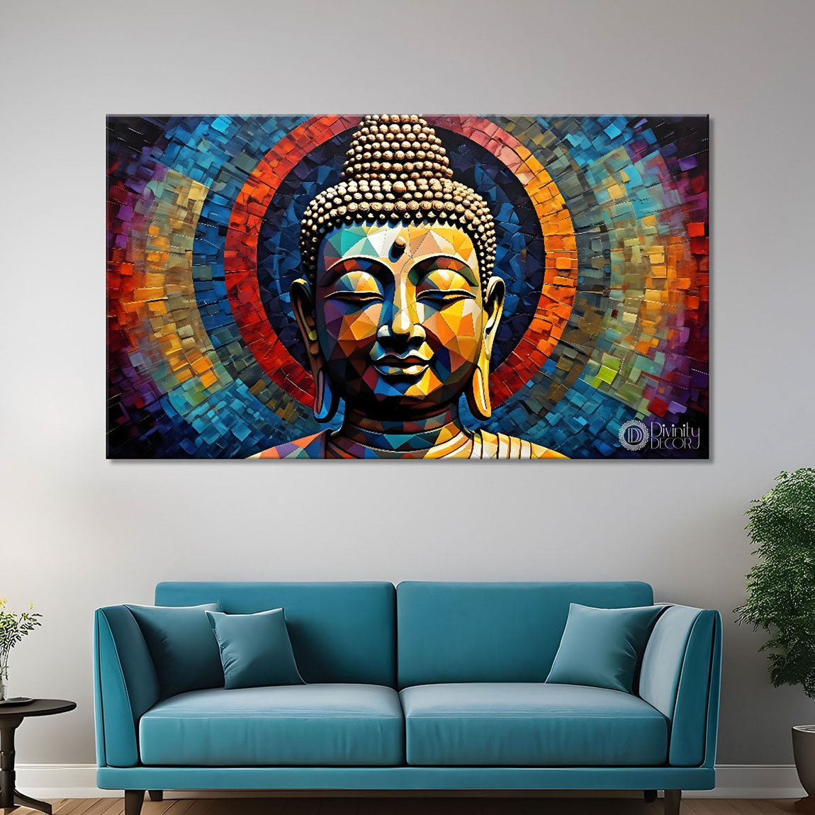 Golden buddha with colorful background textured painting Canvas Wall Painting - Buddha-154