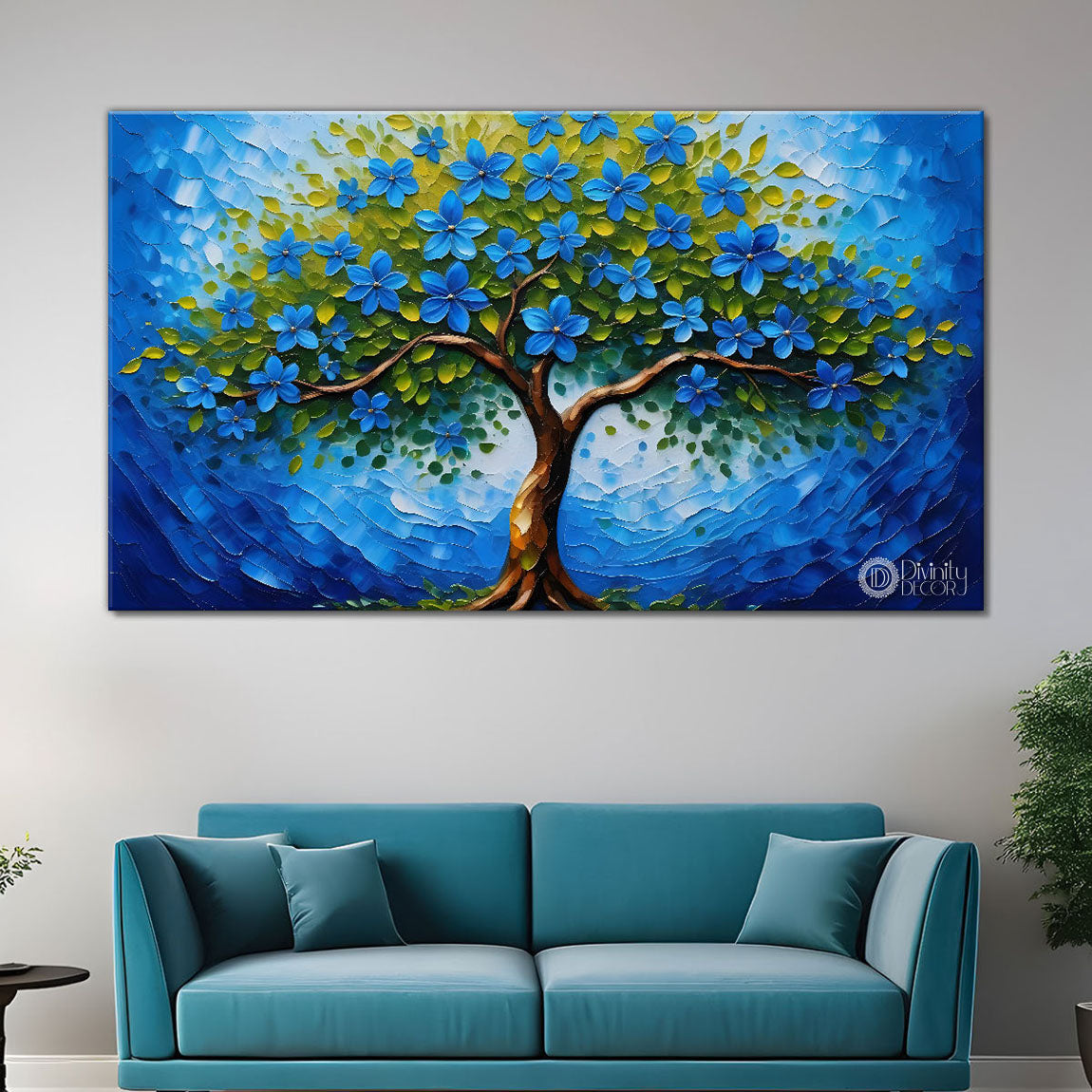 Blue tree in textured modern art- Design - Tree-154