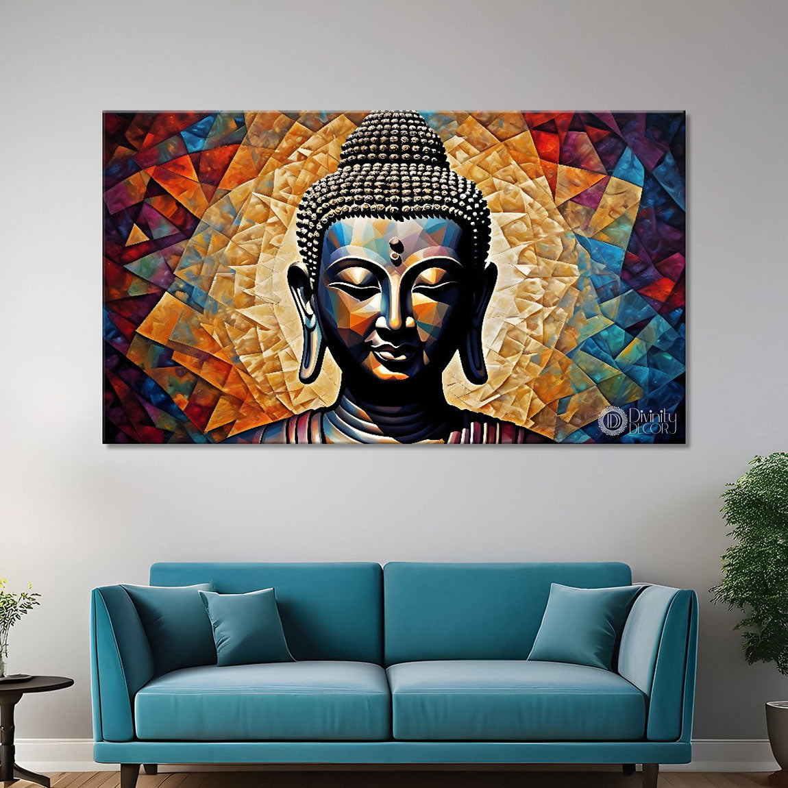 Golden buddha with colorful background textured painting Canvas Wall Painting - Buddha-155