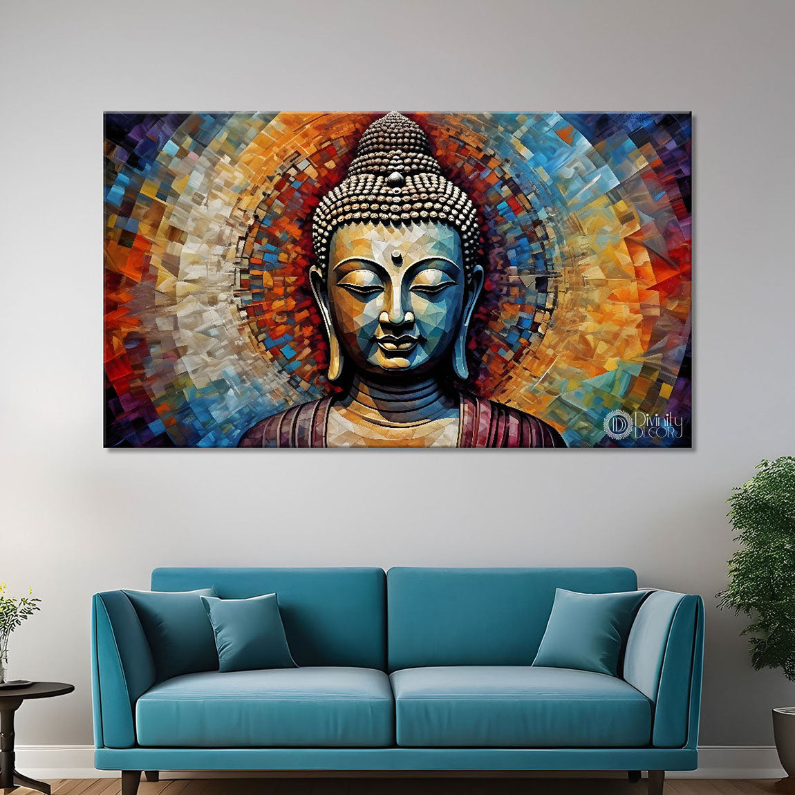Golden buddha with colorful background textured painting Canvas Wall Painting - Buddha-156