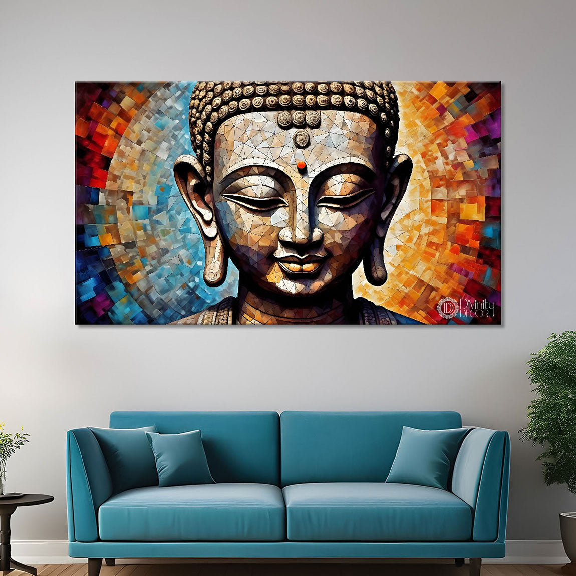 Golden buddha with colorful background textured painting Canvas Wall Painting - Buddha-157