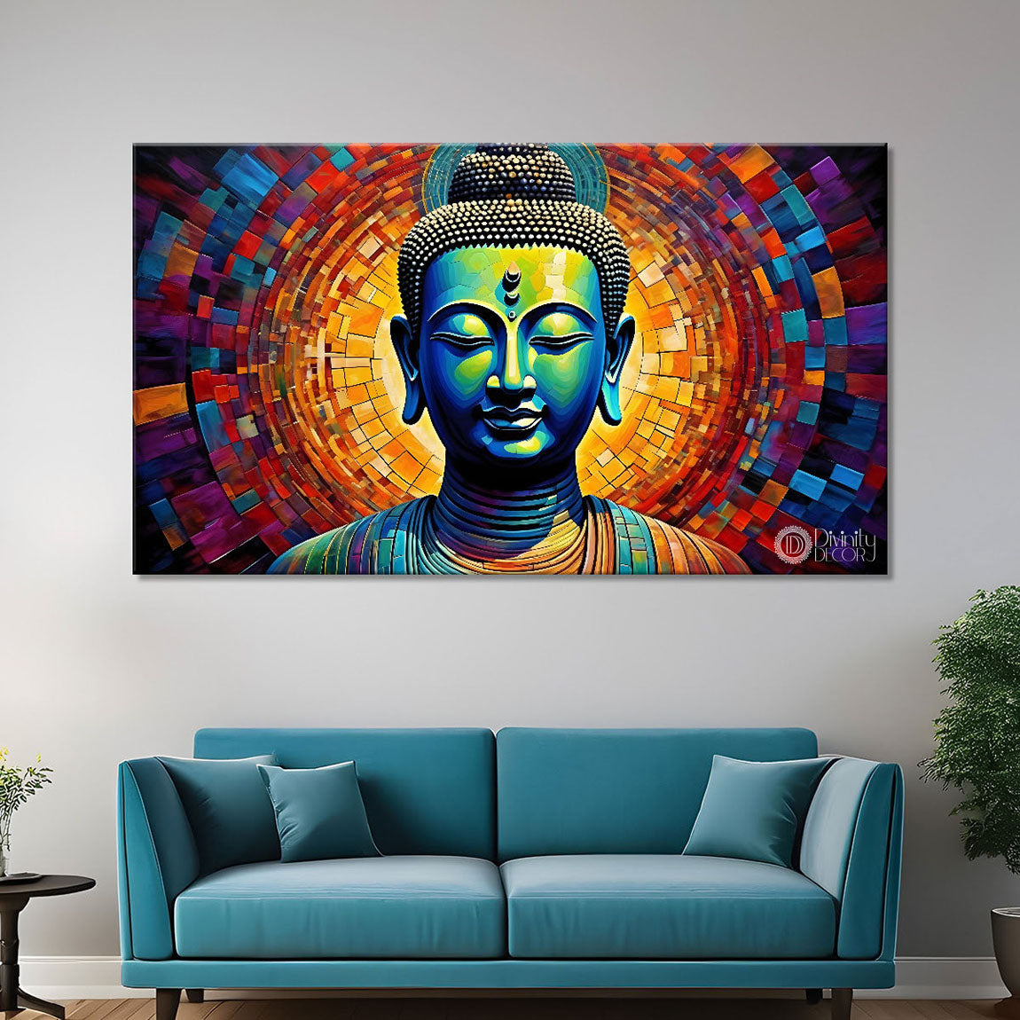 Blue buddha with colorful background textured painting Canvas Wall Painting - Buddha-158