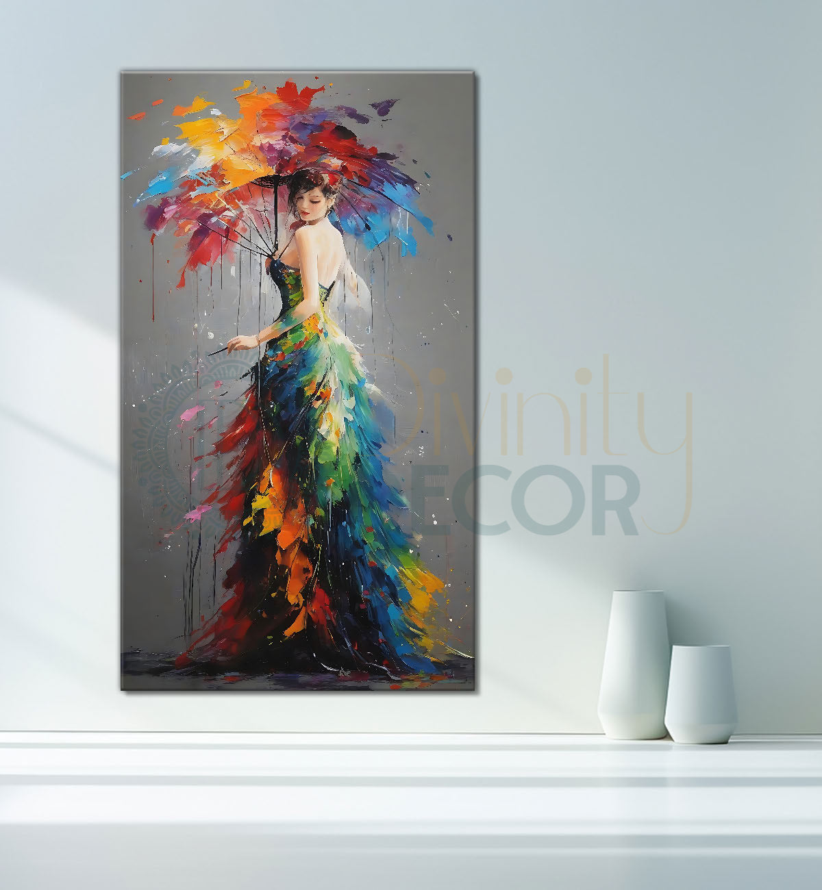 Lady in colourful dress in textured painting Canvas Painting - Nature Art -V-159