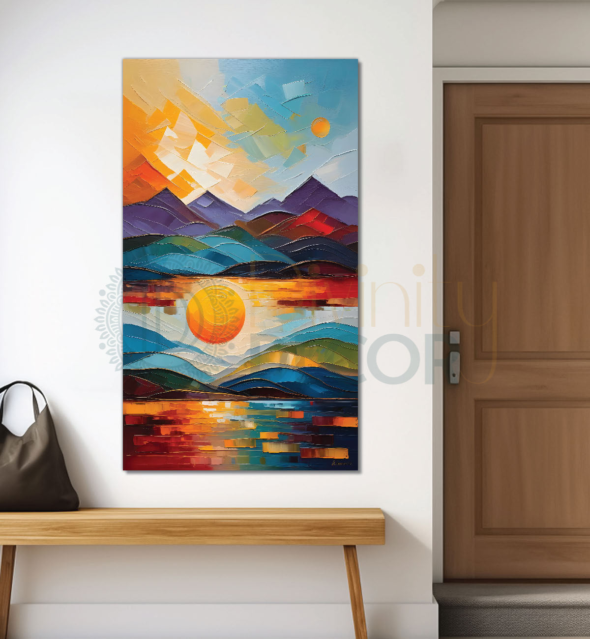Colourful texutred modern art painting off mountains with sunset Canvas Painting - Design - Modern-V-15
