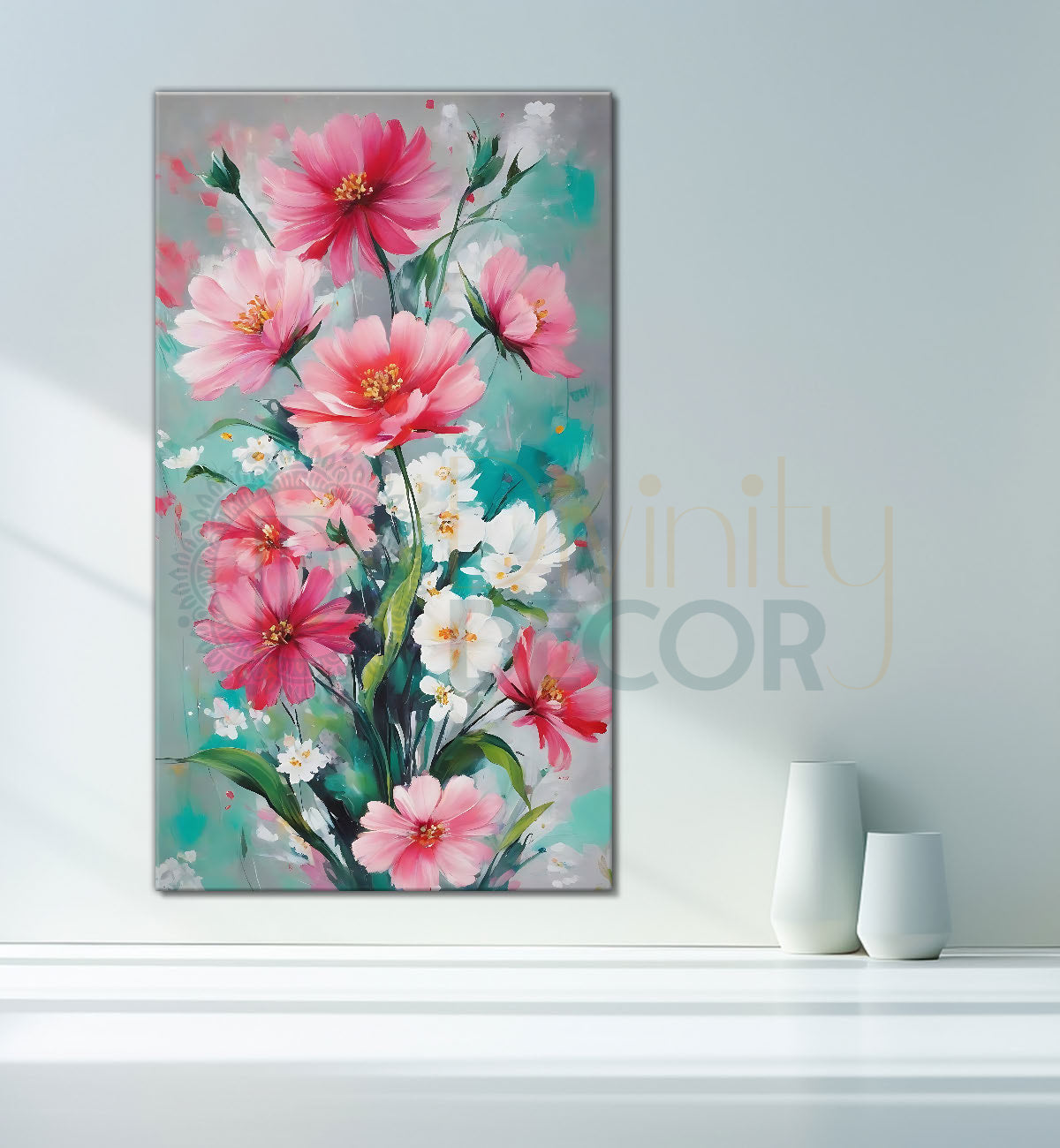 Pink beautiful flowers in textured natural art Canvas Painting - Nature Art -V-160